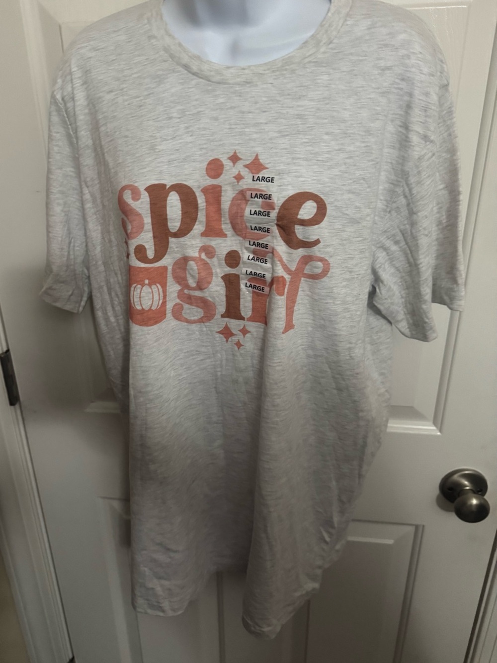 Womens Spice Girl Gray Graphic Tee Orange Print Funny Coffee Top